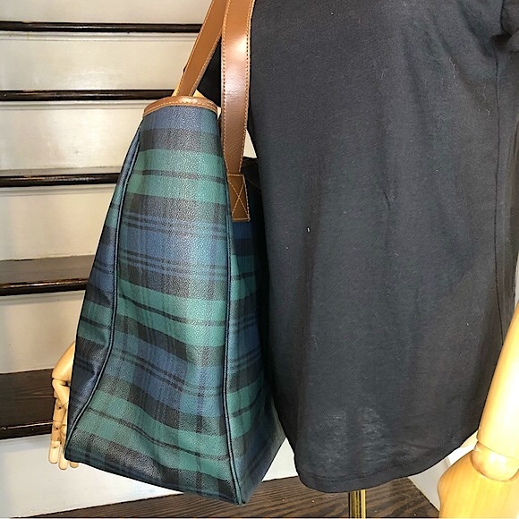 RALPH LAUREN Black Watch Waxed Leather Coated Canvas Overnight Travel Bag - Picture 4 of 17